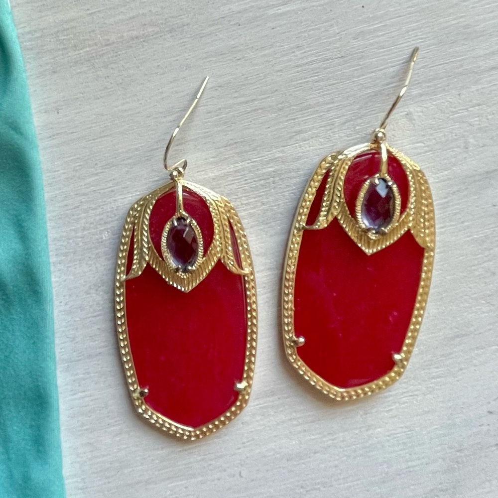 Kendra Scott Darby Gold Drop Earrings in Royal Purple Magnesite and Maroon Jade - Picture 3 of 4